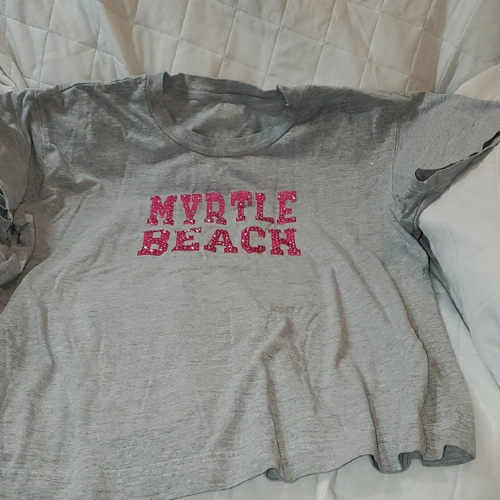 Gray Myrtle Beach T-Shirt with Pink Lettering